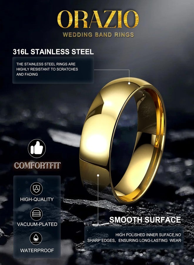 ORAZIO Mens Rings Stainless Steel Wedding Band for Men Women 6MM 8MM Silver Black Gold Simple Domed Wedding Bands Ring High Polish Comfort Fit Size 6-14, No Gemstone - Image 3