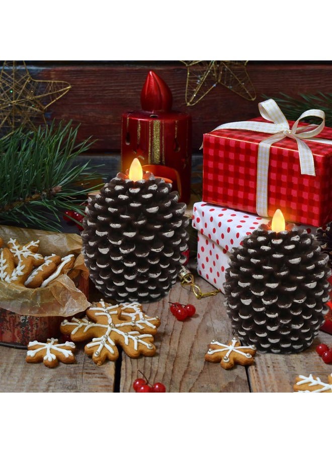Wondise Flameless Candles with 6H Timer, Battery Operated Flickering Wick Real Wax Pine Cone Candles for Holiday Indoor Decoration, Set of 2, Brown(D3.5 x H4.7 Inch) - Image 3