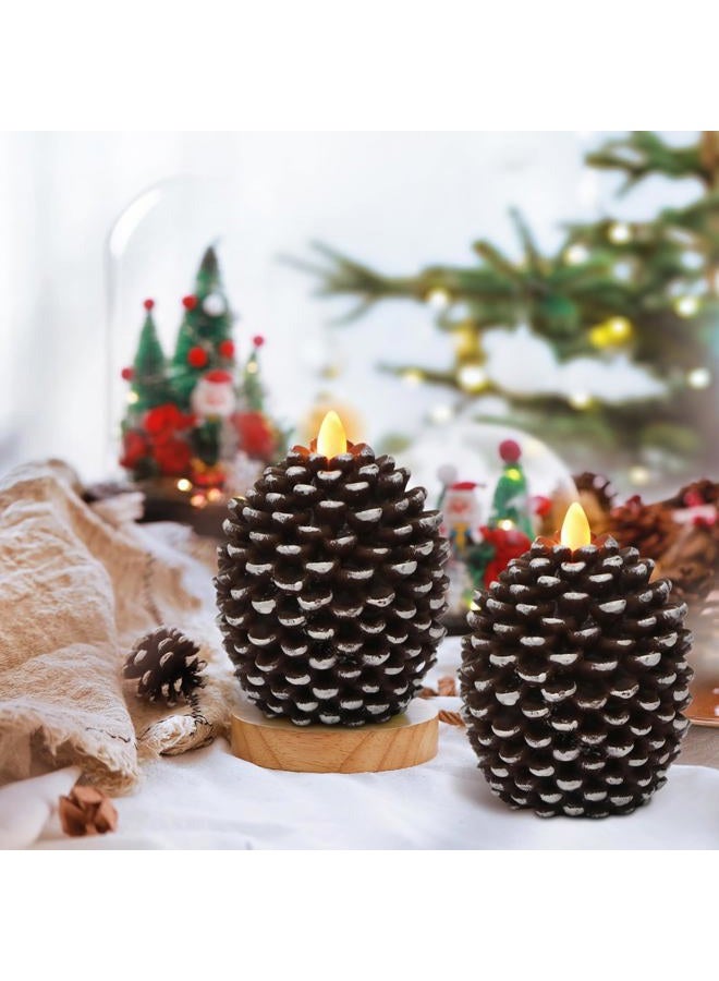 Wondise Flameless Candles with 6H Timer, Battery Operated Flickering Wick Real Wax Pine Cone Candles for Holiday Indoor Decoration, Set of 2, Brown(D3.5 x H4.7 Inch) - Image 4