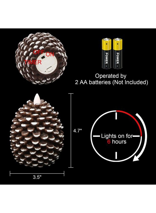 Wondise Flameless Candles with 6H Timer, Battery Operated Flickering Wick Real Wax Pine Cone Candles for Holiday Indoor Decoration, Set of 2, Brown(D3.5 x H4.7 Inch) - Image 2