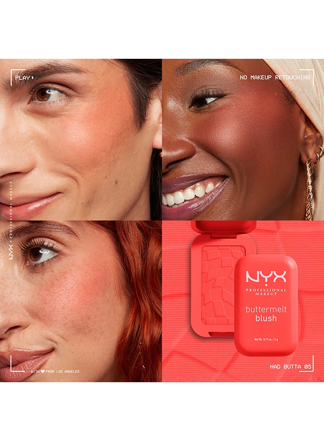 NYX PROFESSIONAL MAKEUP أحمر خدود من زبدة الزبد، أحمر خدود بودرة، يدوم حتى 12 ساعة، مقاوم للتلاشي والانتقال، لون زبدة الزبد - Image 4