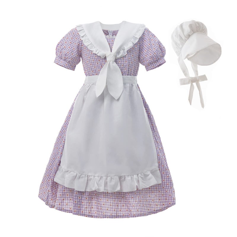 Nuoqi Prairie Dresses for Girls Pioneer Laura Ingalls Wilder Costume Colonial Girls Costume 1012 Purple