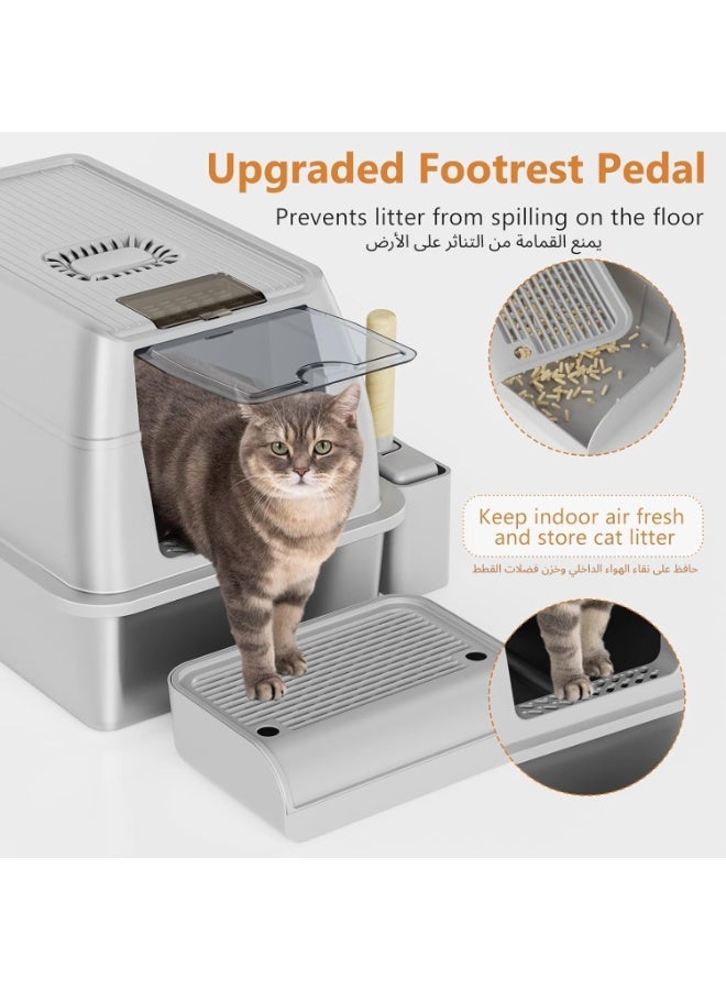 M.A&F's Stainless Steel Cat Litter Box with Lid, Cat Toilet XL Extra Large Litter Box for Big Cats Enclosed Removable Metal Litter Boxs with High Sided Enclosure Scoop (Grey) - Image 5