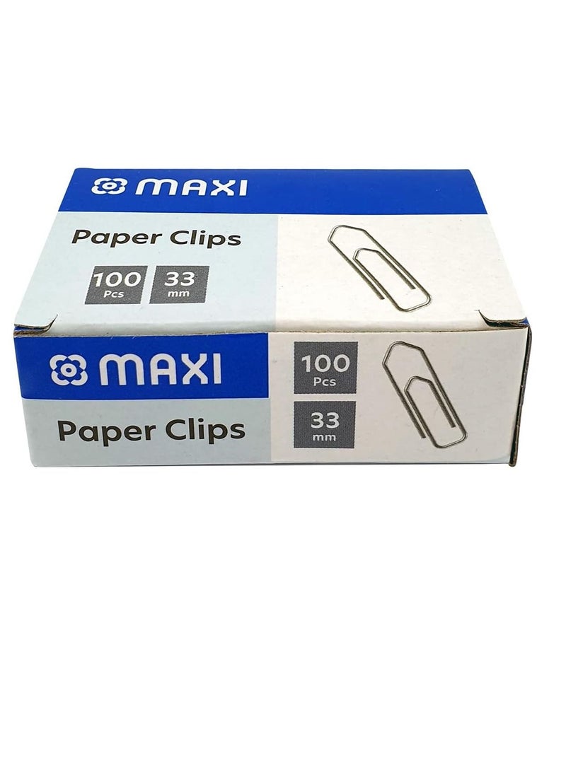 Maxi - MAXI 33MM BOAT SHAPE PAPER CLIP BOX OF 100PC SILVER - Image 1