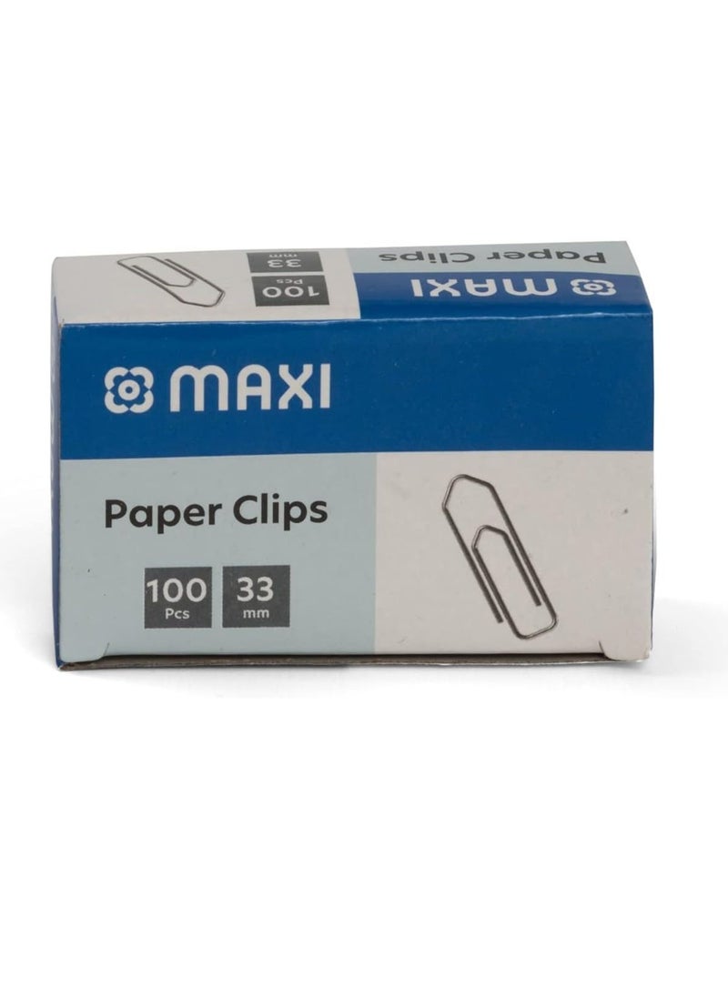 Maxi - MAXI 33MM BOAT SHAPE PAPER CLIP BOX OF 100PC SILVER - Image 1