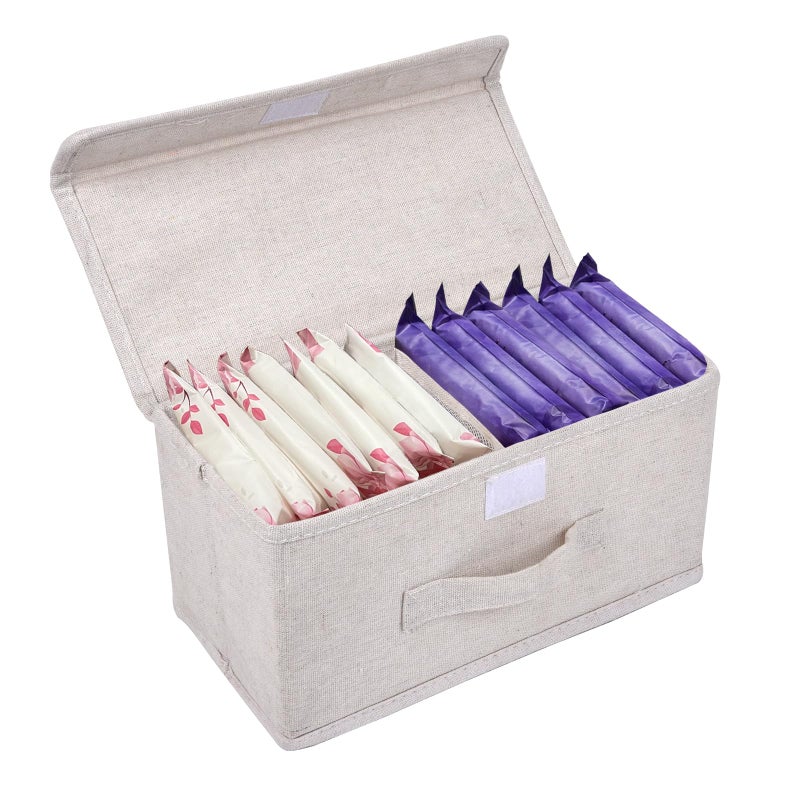 ChengFu Pad Holder for Women BathroomSanitary Napkin Holder Pad and Tampon Holder for Bathroom 2 Compartments Pad and Tampon Organizer Fabric Pad Holder for Period White - Image 1