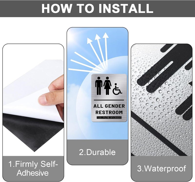Oudain Ada Compliant Restroom Sign with Braille Unisex Handicap Bathroom Sign for Business Restaurant(1 Piece) - Image 4