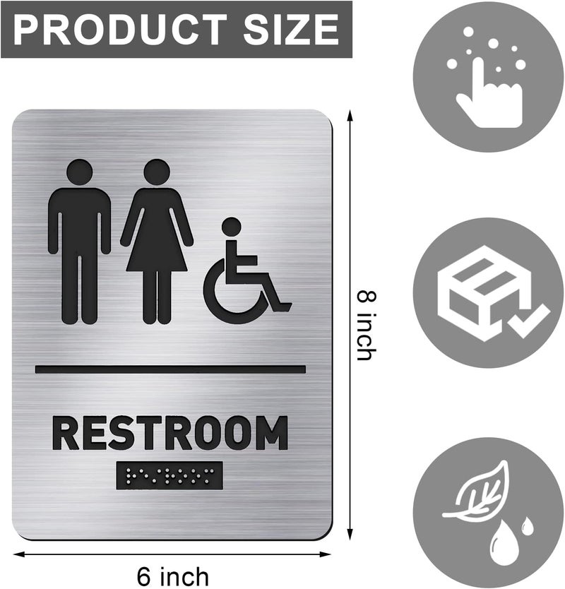Oudain Ada Compliant Restroom Sign with Braille Unisex Handicap Bathroom Sign for Business Restaurant(1 Piece) - Image 2