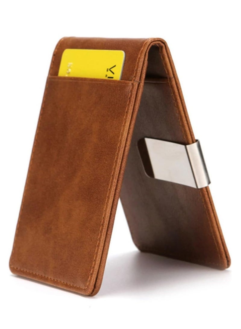 أوزيغالور محفظة محفظة نقود محمية باللون البني، من الفولاذ المقاوم للصدأ، فتحات متعددة للبطاقات، مدمجة، أنيقة، هدية رائعة للرجال. - Image 1