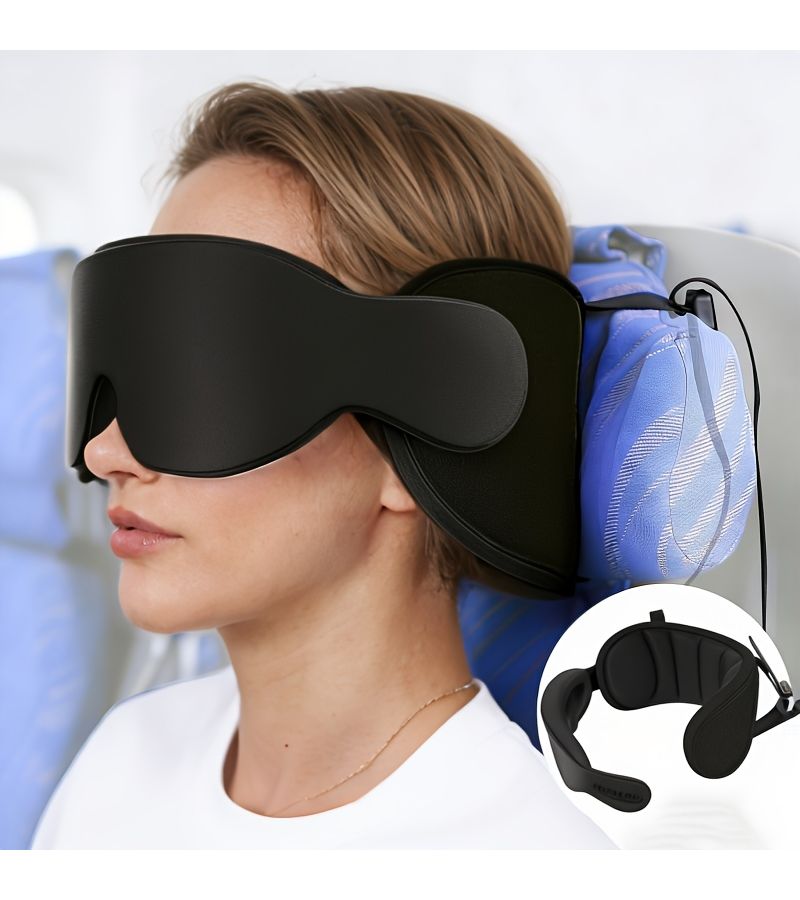 Black Travel Eye Mask And Neck Pillow Set For Airplane Car Seat Shading Support To Prevent Head Shaking Sleep Fixation Breathable Essential For Road Trips - Image 5