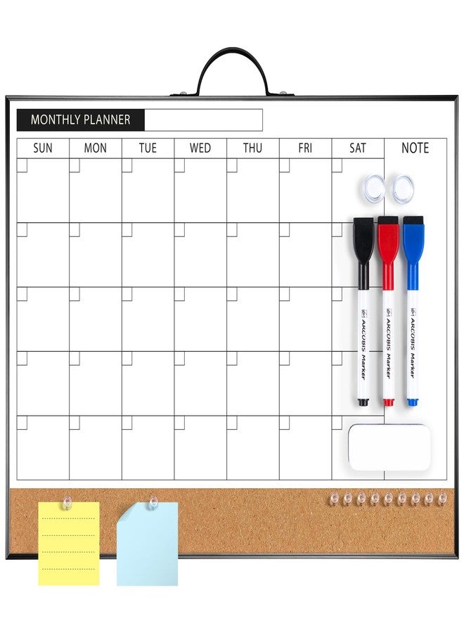 ARCOBIS Calendar Whiteboard Cork Board Combination for Wall, 12"x16" Double-Sided Monthly Dry Erase Calendar, Magnetic White Board for Planning, Office, School, Home, Black - Image 1
