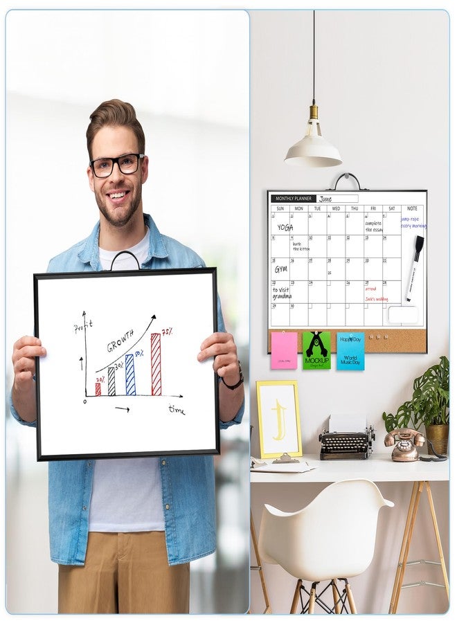 ARCOBIS Calendar Whiteboard Cork Board Combination for Wall, 12"x16" Double-Sided Monthly Dry Erase Calendar, Magnetic White Board for Planning, Office, School, Home, Black - Image 3