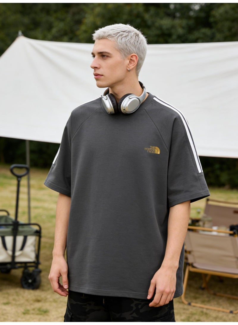 THE NORTH FACE Loose T-shirts with LOGO, 300g double-yarn cotton loose T-shirts for men and women with the same paragraph, and 2 short-sleeved round neck shirts for leisure sports. - Image 3