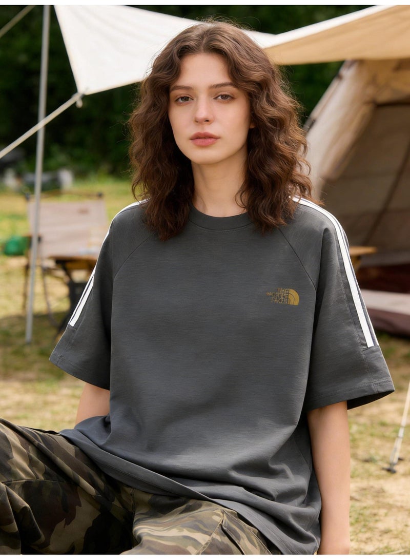 THE NORTH FACE Loose T-shirts with LOGO, 300g double-yarn cotton loose T-shirts for men and women with the same paragraph, and 2 short-sleeved round neck shirts for leisure sports. - Image 4
