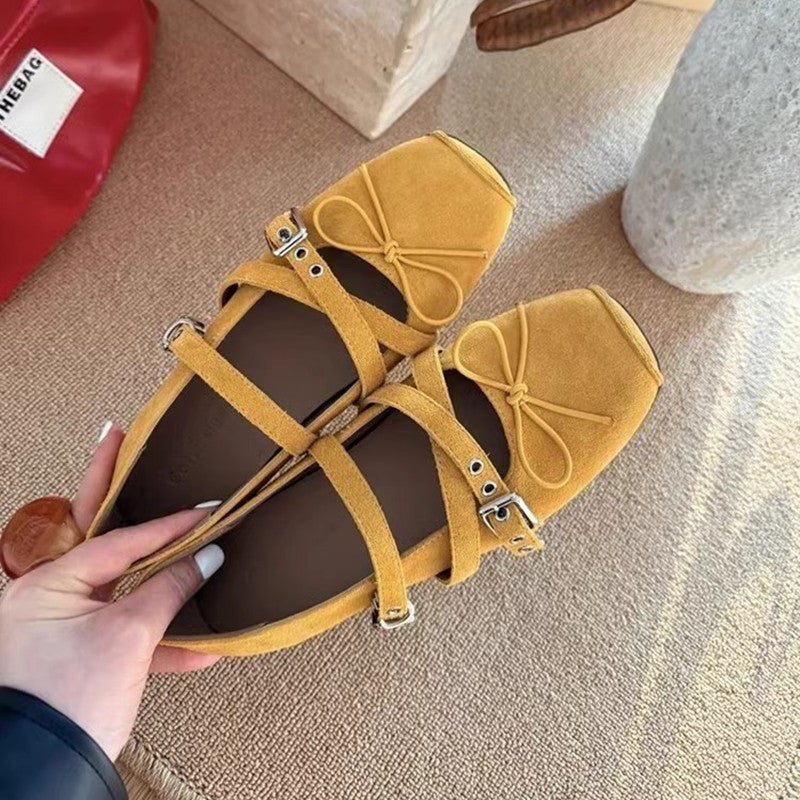 Cowhide Version 6Cm Inner Height Square Bow Belt Buckle Silver Mary Jane Shoes Single-Layer Shoes Soft Bottom Ballet Shoes - Image 5