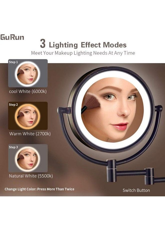 GURUN 8.5 Inch Magnifying Makeup Mirror With 3 Tones Led Lights Double Sided Vanity Mirror For Bathroom With 10X Magnification M1809Do (Oilrubbed Bronze 10X)  - Image 4