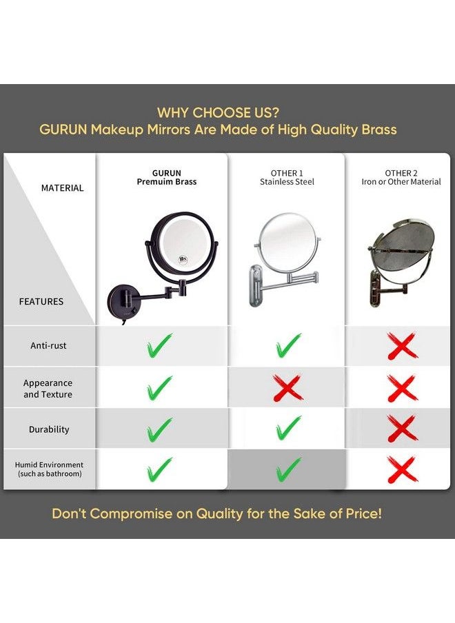 GURUN 8.5 Inch Magnifying Makeup Mirror With 3 Tones Led Lights Double Sided Vanity Mirror For Bathroom With 10X Magnification M1809Do (Oilrubbed Bronze 10X)  - Image 5