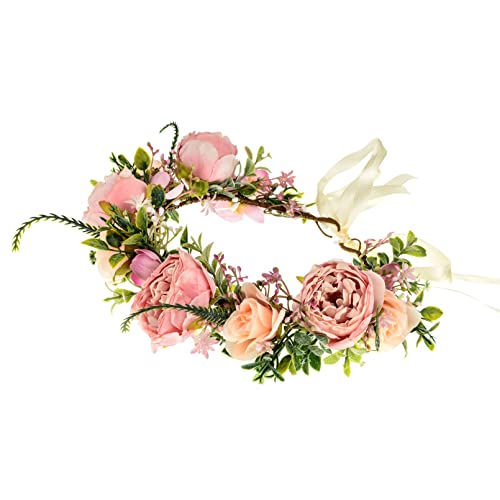 DreamLily Girls Camellias Flower Crown Birthday Photo Pops Hair Wreath Wedding Festival Floral Headpiece XM11 (A-Blush) - Image 2