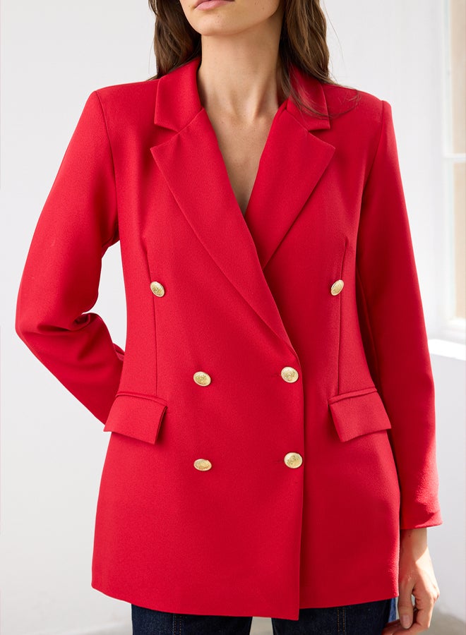 trendyol Red Oversized Woven Lined Double Breasted Button Detailed Jacket - Image 3