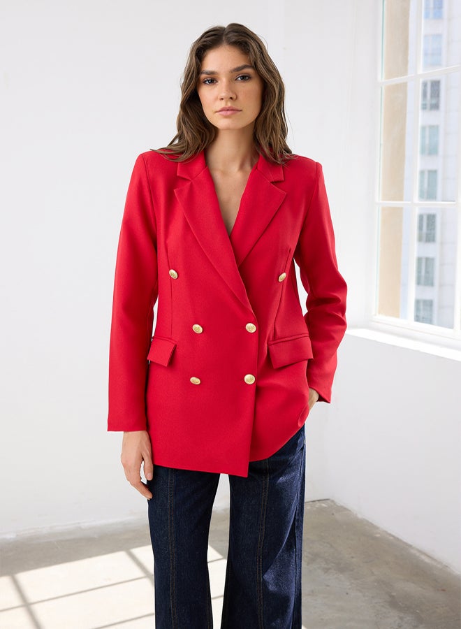 trendyol Red Oversized Woven Lined Double Breasted Button Detailed Jacket - Image 2
