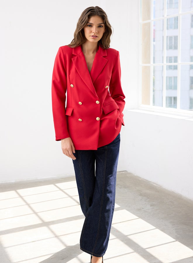trendyol Red Oversized Woven Lined Double Breasted Button Detailed Jacket - Image 1
