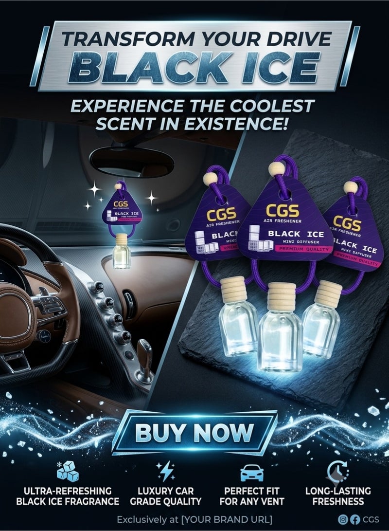 CGS Black Ice Air Freshener - 3 Pcs Mini Diffuser for Home & Car - Image 4