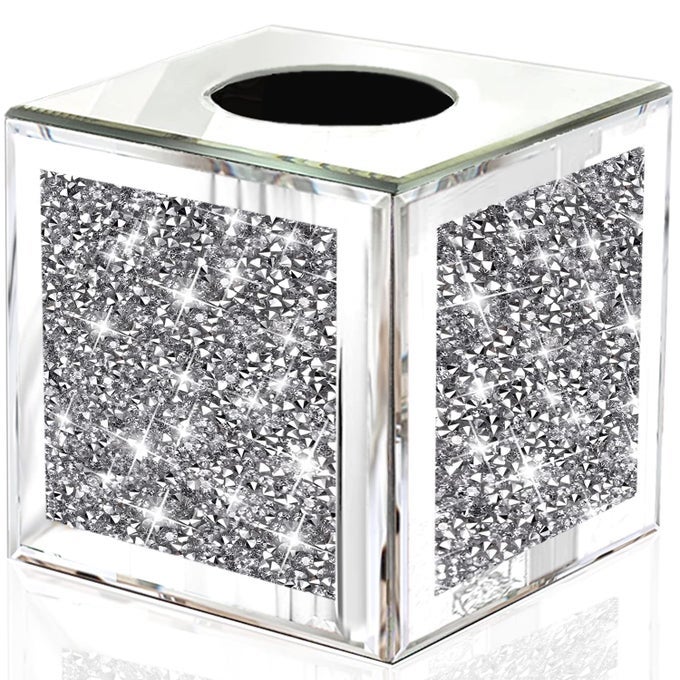 SQUARE MIRRORED TISSUE BOX COVERCRYSTAL CRUSHED DIAMOND TISSUE BOXSILVER LUXURY TISSUE HOLDERS FOR EITHER TISSUES IN A BATHROOM OR NAPKINS ON A TABLE55X55X55