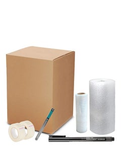 RACO Packing Kit | Complete Set with Cardboard Boxes, Bubble Wrap, Stretch Film, Clear Tape, Marker, and Knife
