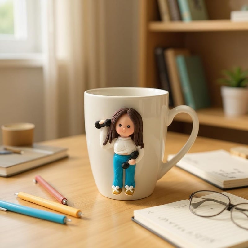 بي آند دي كوب قهوة من السيراميك بتصميم يدوي من عجينة البوليمرمجسم  يرفع الاثقال كوب فني مميز متين هدية لعشاق اللياقة البدنية مناسب للشاهي و القهوة و الماتشا و جميع المشروبات الساخنة - Image 3