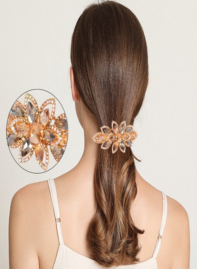 Sankuwen Floral Rhinestone Hairpin Luxury Crystal Flower Hair Barrette Clip (Champagne) - Image 5