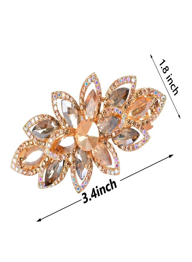 Sankuwen Floral Rhinestone Hairpin Luxury Crystal Flower Hair Barrette Clip (Champagne) - Image 3