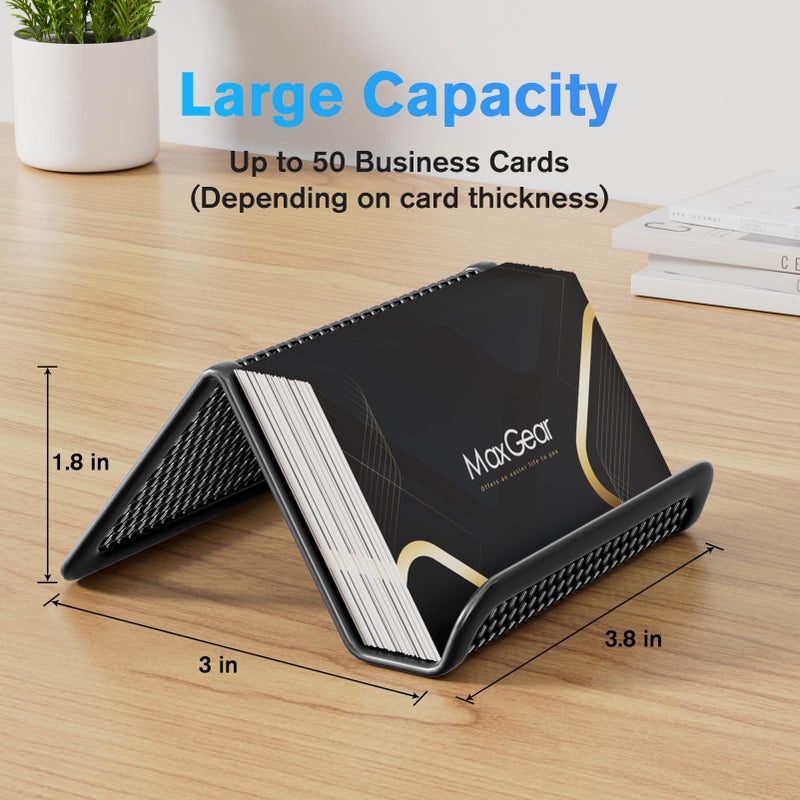MaxGear Mesh Business Card Holder for Desk, Black Metal Stand with 50 Cards, 2 Pack Sturdy Display for Office - Image 2