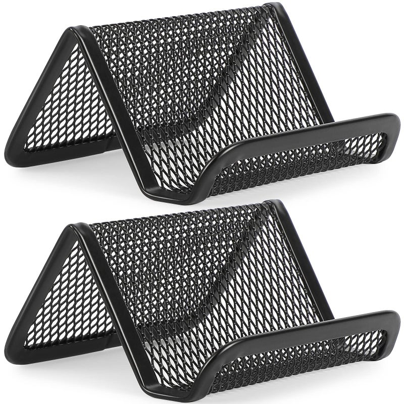 MaxGear Mesh Business Card Holder for Desk, Black Metal Stand with 50 Cards, 2 Pack Sturdy Display for Office - Image 1