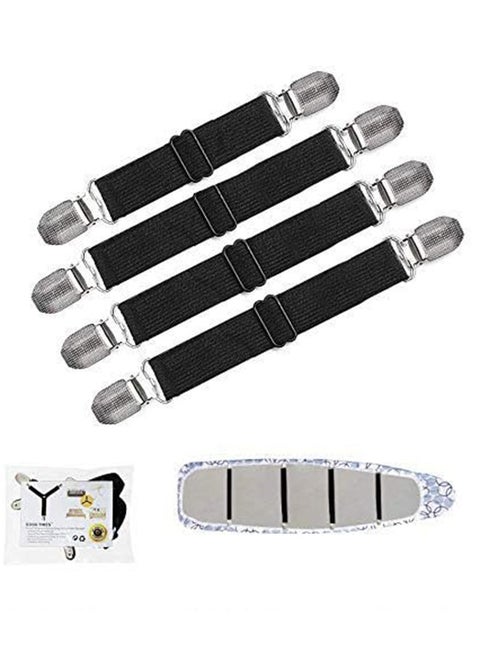 4pcs Ironing Board Cover Clips, Adjustable Ironing Board Pad Braces Fasteners Mini Suspenders, Keep Cover Flat and Secure Tention Clips
