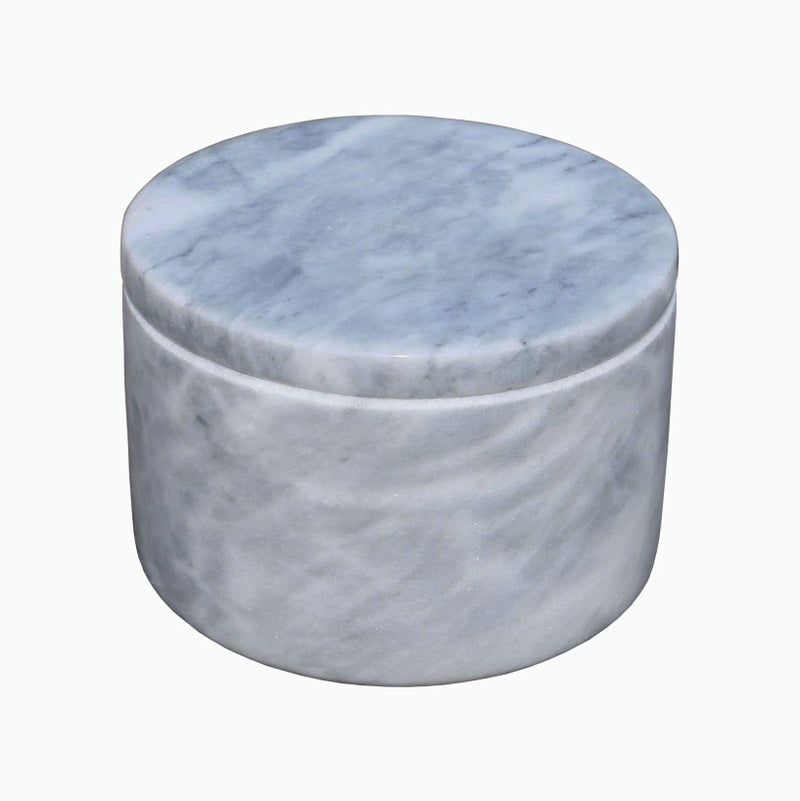 Marble Salt Cellar with Lid and Wooden Spoon 4 Handcrafted Spice Pepper Herbs Box