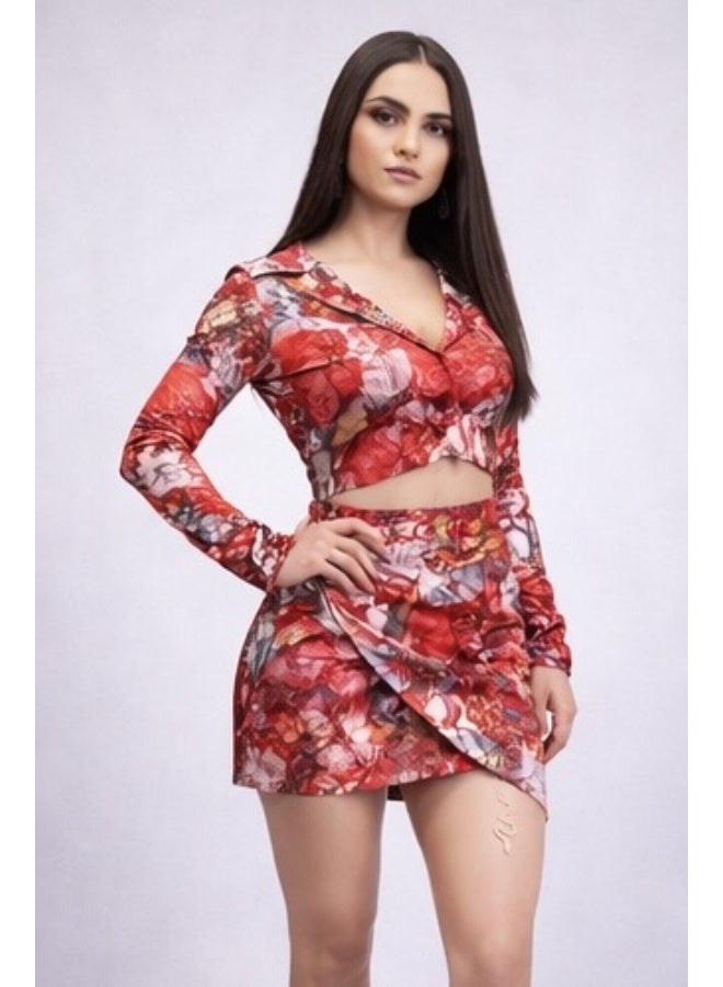Bold Chic فستان مطبوع باللون الأحمر القرمزي للنساء - Image 2