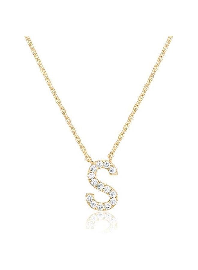 PAVOI 14K White Gold Plated Cubic Zirconia Initial Necklace | Letter Dainty Necklaces for Women - Image 1
