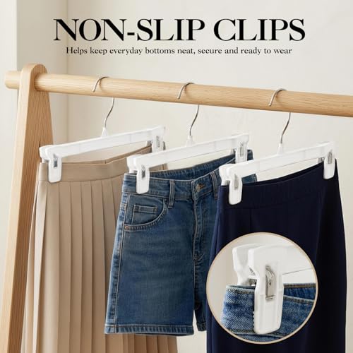 Smartor Skirt Hangers with 360° Swivel Hook, 30 Pack White Pants Hangers for Skirts, Shorts, Jeans & Slacks, Space-Saving Closet Organizer with Strong Grip Clips - Image 4