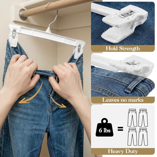 Smartor Skirt Hangers with 360° Swivel Hook, 30 Pack White Pants Hangers for Skirts, Shorts, Jeans & Slacks, Space-Saving Closet Organizer with Strong Grip Clips - Image 5