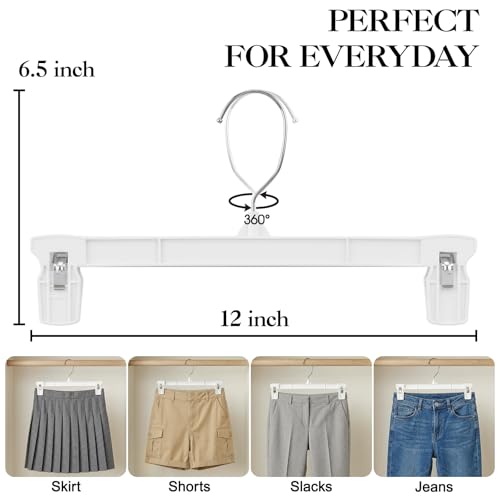 Smartor Skirt Hangers with 360° Swivel Hook, 30 Pack White Pants Hangers for Skirts, Shorts, Jeans & Slacks, Space-Saving Closet Organizer with Strong Grip Clips - Image 2