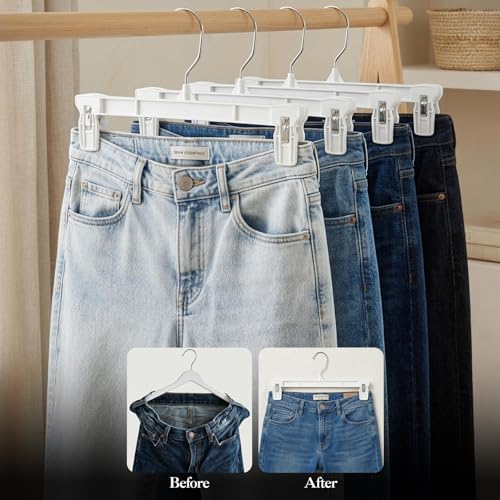 Smartor Skirt Hangers with 360° Swivel Hook, 30 Pack White Pants Hangers for Skirts, Shorts, Jeans & Slacks, Space-Saving Closet Organizer with Strong Grip Clips - Image 3
