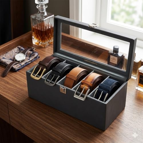 essart 5 Belt Storage Case – Premium Faux Leather Travel Belt Roll Organizer Scratch-Resistant, Compact & Stylish for Men Belt Holder with Secure Buckle Protection - Image 3