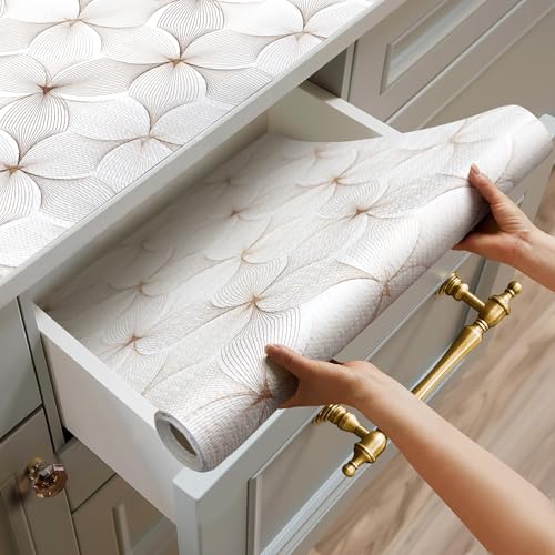 Quttisay Shelf Liner for Kitchen Cabinets,Non Adhesive Cabinet Liner,Non-Slip Drawer Liner,Waterproof Shelf Liner Easy to Clean Strong Grip Liner for Cabinets,Drawers,Cupboard，(Flower 17.3in x 10FT) - Image 1