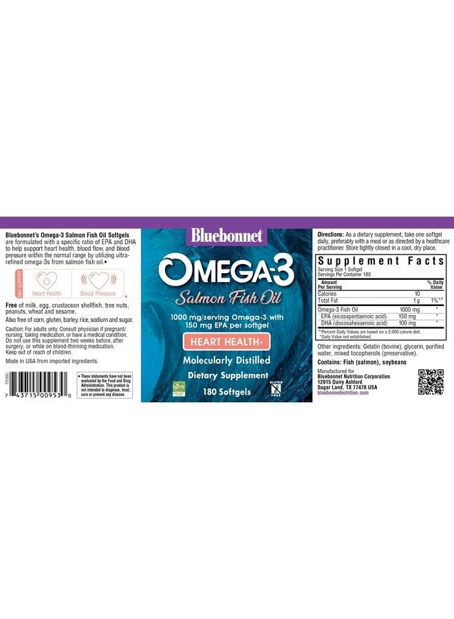 Bluebonnet كبسولات هلامية ناعمة من زيت السلمون أوميجا 3 الطبيعي من BlueBonnet، 180 كبسولة، باللون الأبيض - Image 2