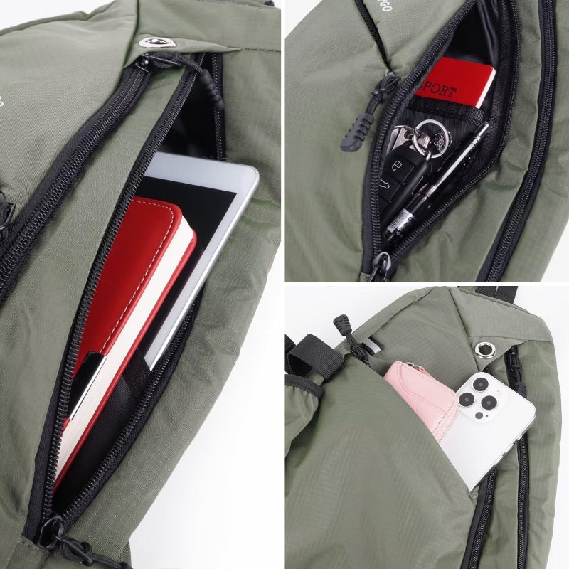 TITECOUGO Sling Backpack Travel Shoulder Bag Lightweight Chest Daypack One Strap Crossbody Bags Camp Day Packs for Women and Men Hiking Accessories Large Grey Green - Image 4
