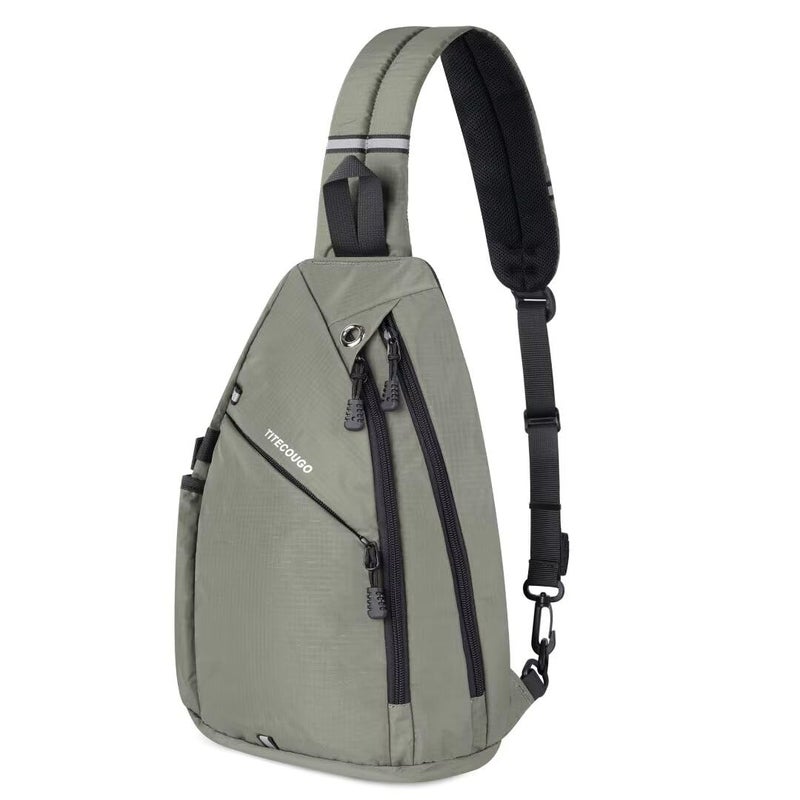 TITECOUGO Sling Backpack Travel Shoulder Bag Lightweight Chest Daypack One Strap Crossbody Bags Camp Day Packs for Women and Men Hiking Accessories Large Grey Green - Image 1