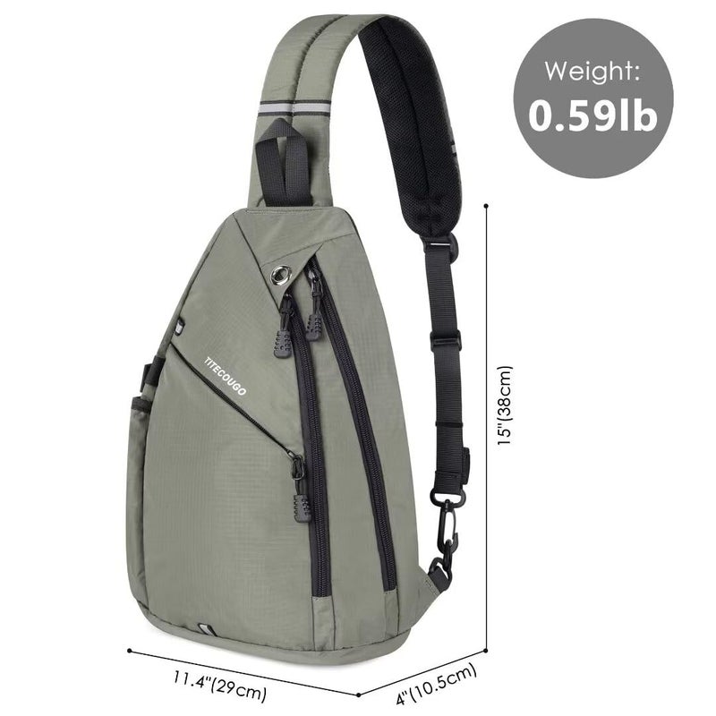 TITECOUGO Sling Backpack Travel Shoulder Bag Lightweight Chest Daypack One Strap Crossbody Bags Camp Day Packs for Women and Men Hiking Accessories Large Grey Green - Image 5