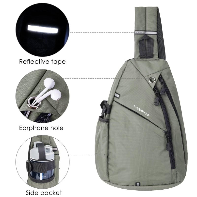 TITECOUGO Sling Backpack Travel Shoulder Bag Lightweight Chest Daypack One Strap Crossbody Bags Camp Day Packs for Women and Men Hiking Accessories Large Grey Green - Image 2