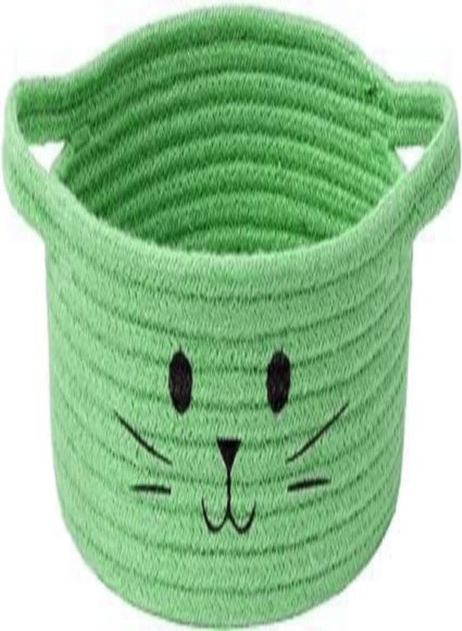 GOODIE® -Small Cat Storage Basket, Black Cute Basket for Toys, Dog Toy Basket, Woven Rope Basket for Organizing, Empty Gift Basket for Baby, Black, 9.8 x 4 inches (Green, 9x4)
