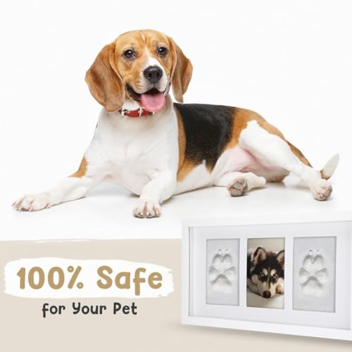 BABIES BLOOM Dog or Cat Paw Print with Photo Frame, Pet Paw Print Impression Kit, Dog or Cat Clay Pawprint Keepsake Wooden Photo Frame (Red Clay) - Image 3